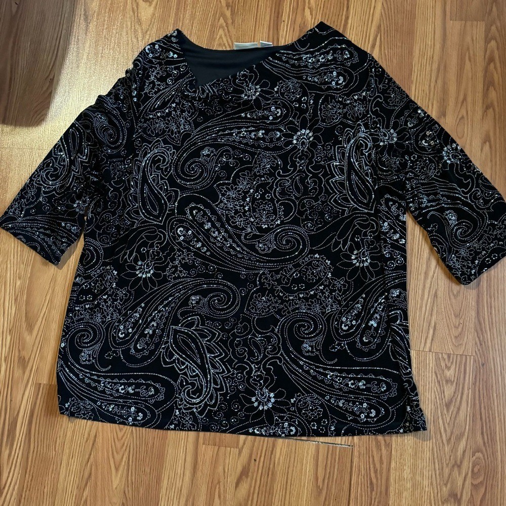 Vintage Sparkle Embellished Black Paisley Women’s Top Size 3x Y2k Retro Glam