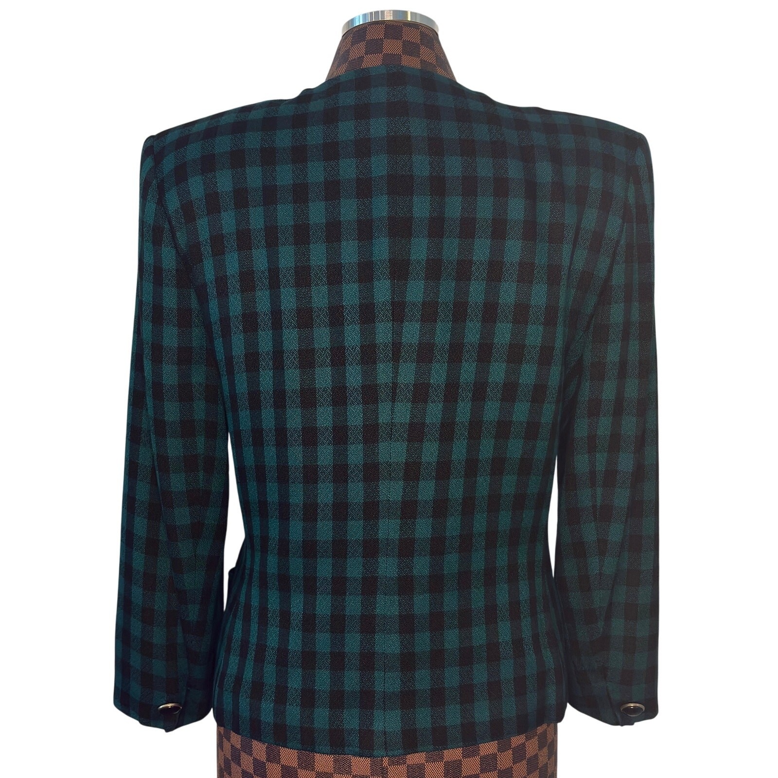Vintage Saville Green Buffalo Check Plaid Blazer Womens Size 10 Preppy Gingham