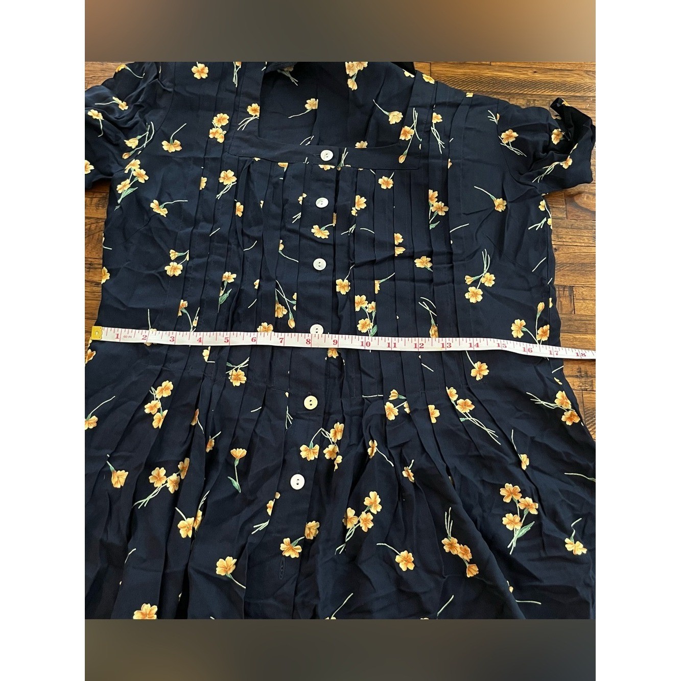 Jessica Howard Navy Maxi Dress Yellow Floral mother pearl buttons Vintage Sz 8