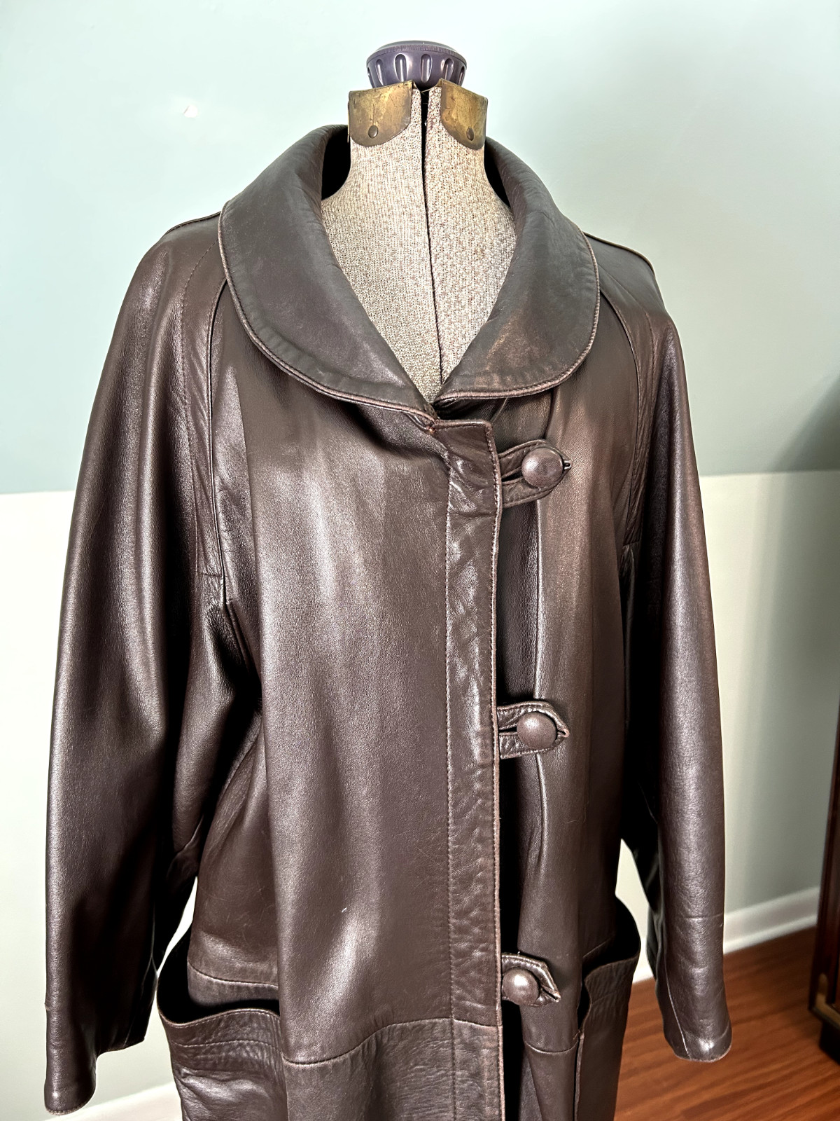 Vintage 1950s Dark Cocoa Brown Buttery Soft Napa LEATHER Long Coat Sz L Custom