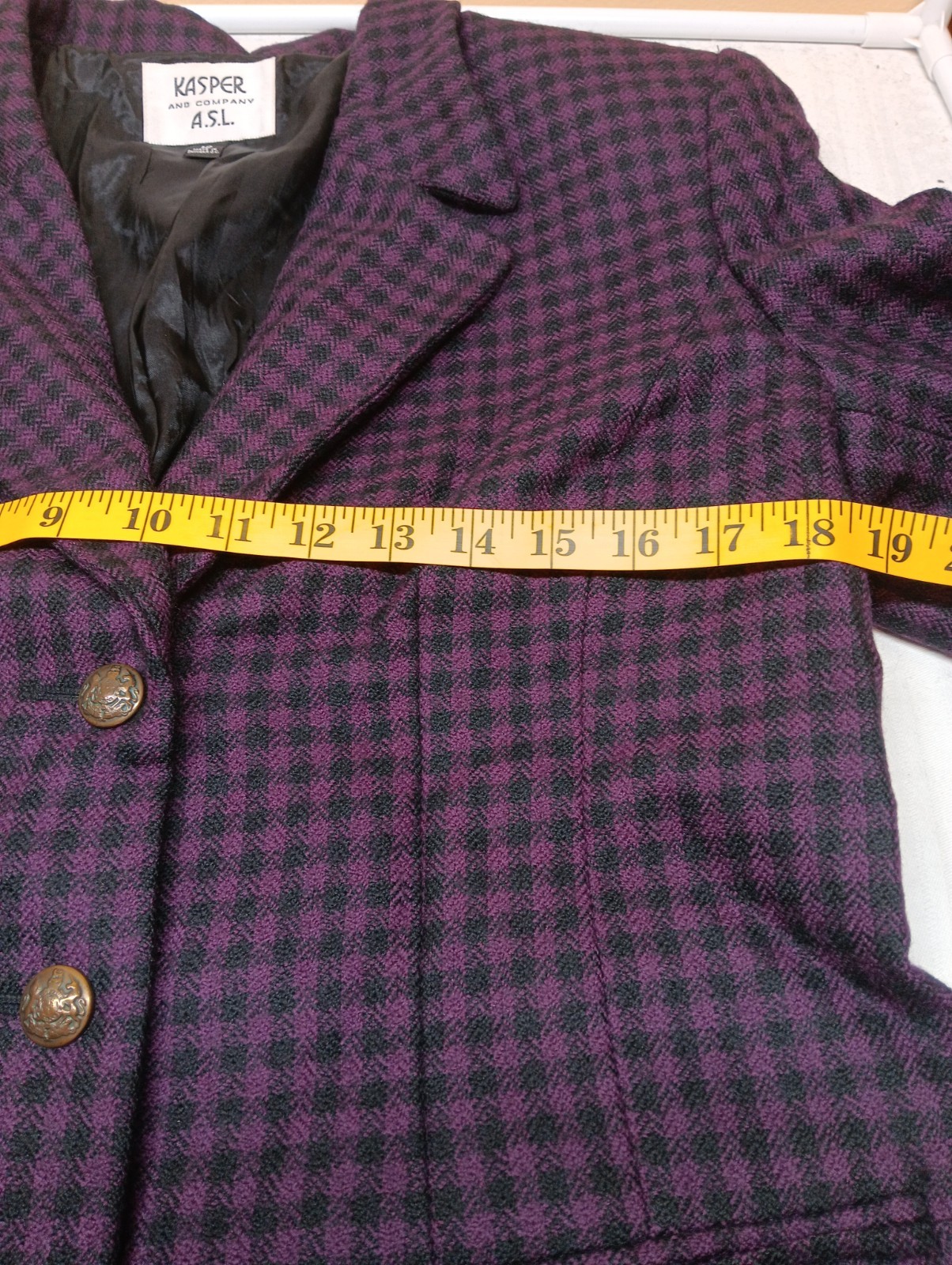 Kasper For ASL Vintage 80s Women’s Wool Gingham Blazer Jacket Size 12 Large L