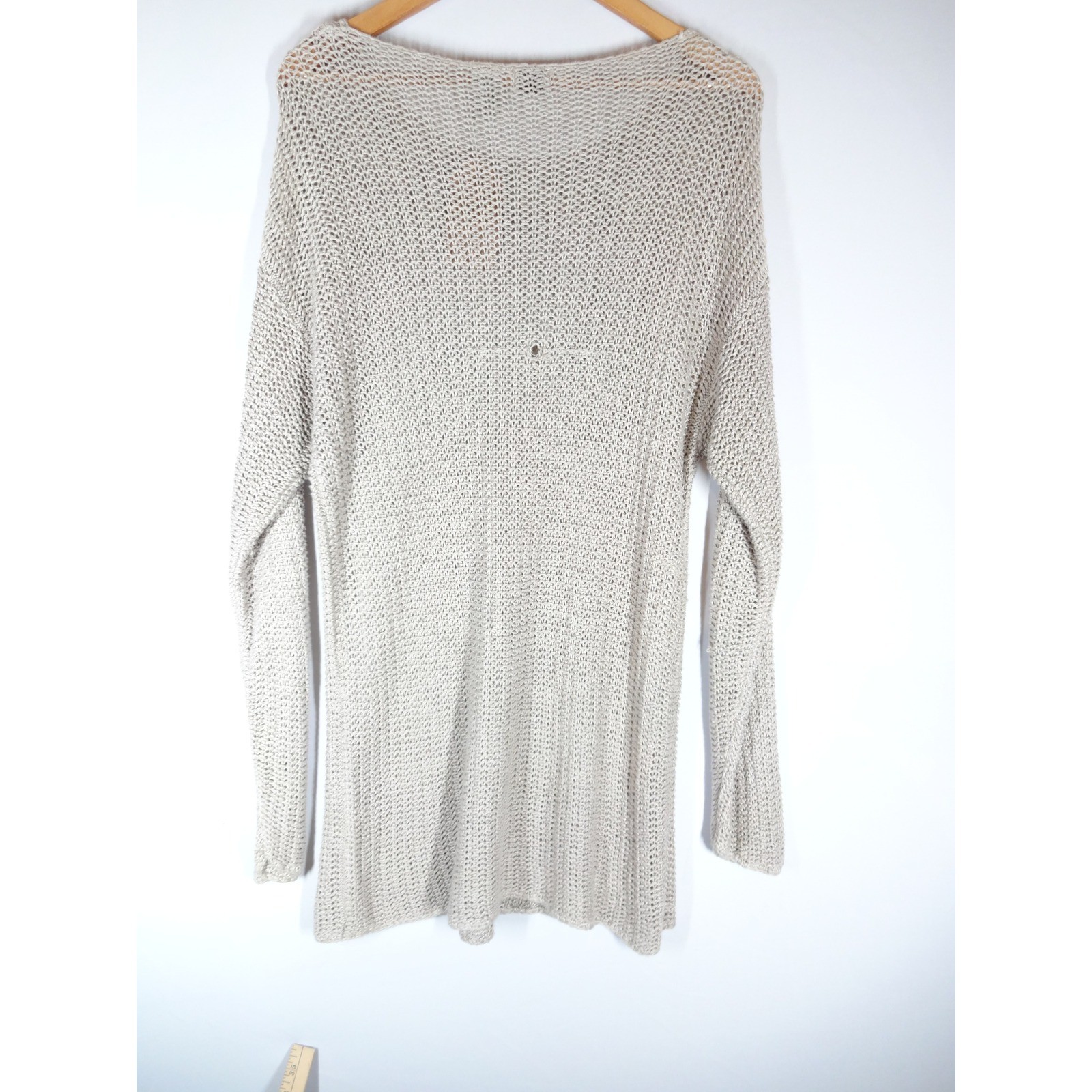VTG Allen USA Sweater Large Oatmeal Open Knit Boho Linen Tunic Layering Lagen