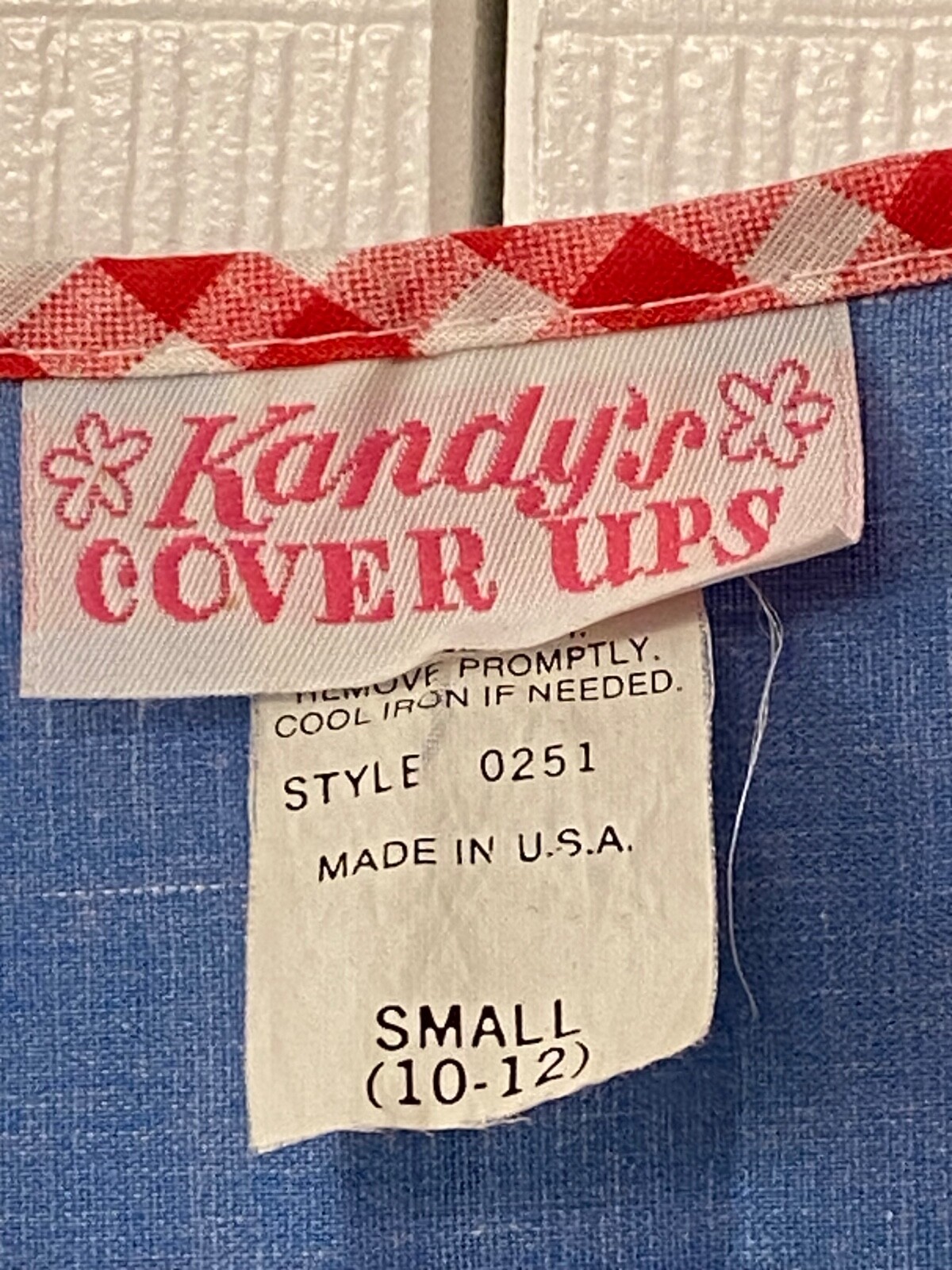 Vtg KANDY’S COVER UPS Womens S Art Smock Vest USA Made BLUE RED PLAID Pearl Snap