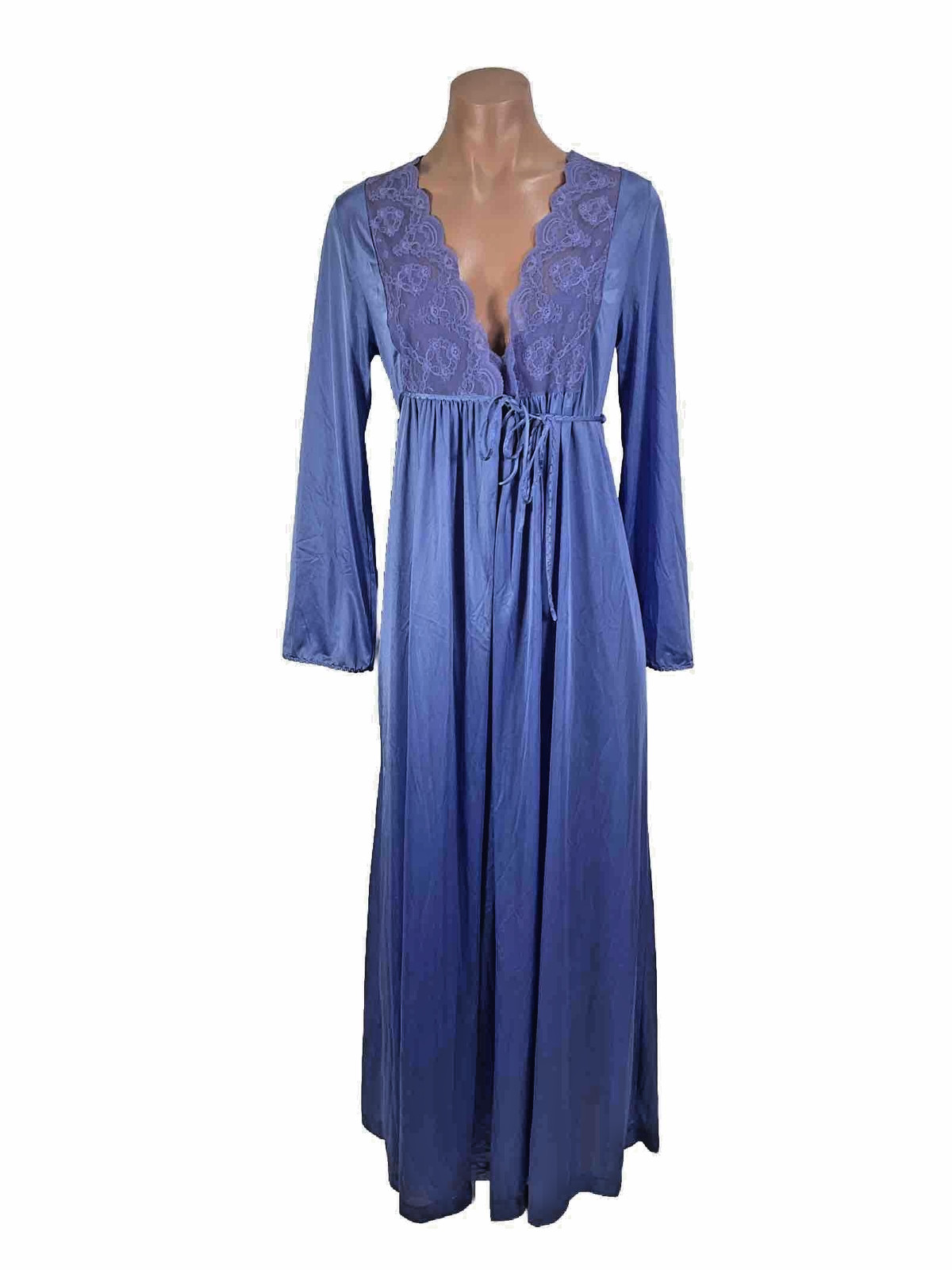 60s 70s Gilead Periwinkle Nylon Peignoir Set Nightgown Robe Lace Floral Set 3996