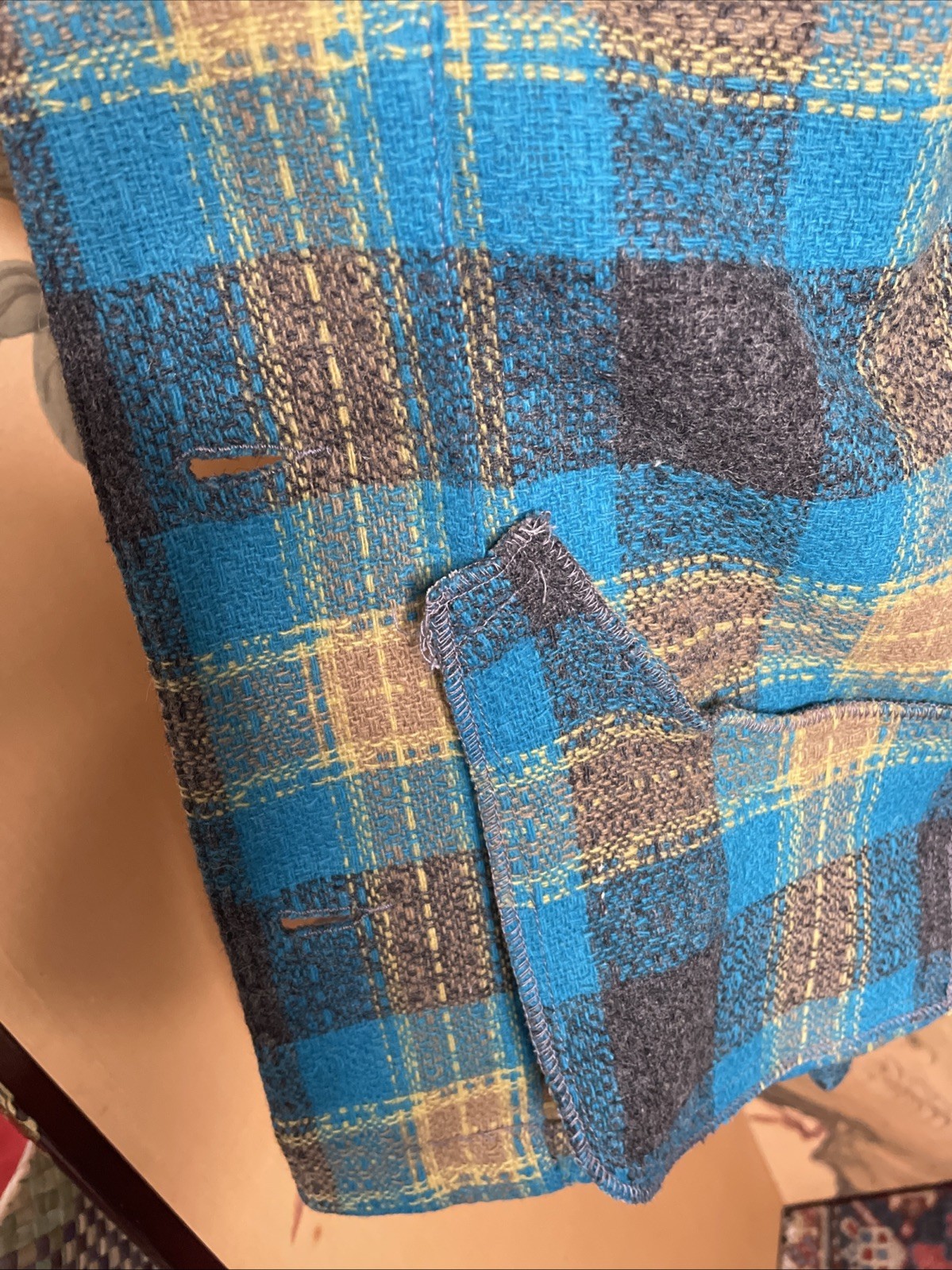 Vintage 1940s Sz S Graff Californiawear Pure Wool Plaid Shirt Jacket Chore Coat