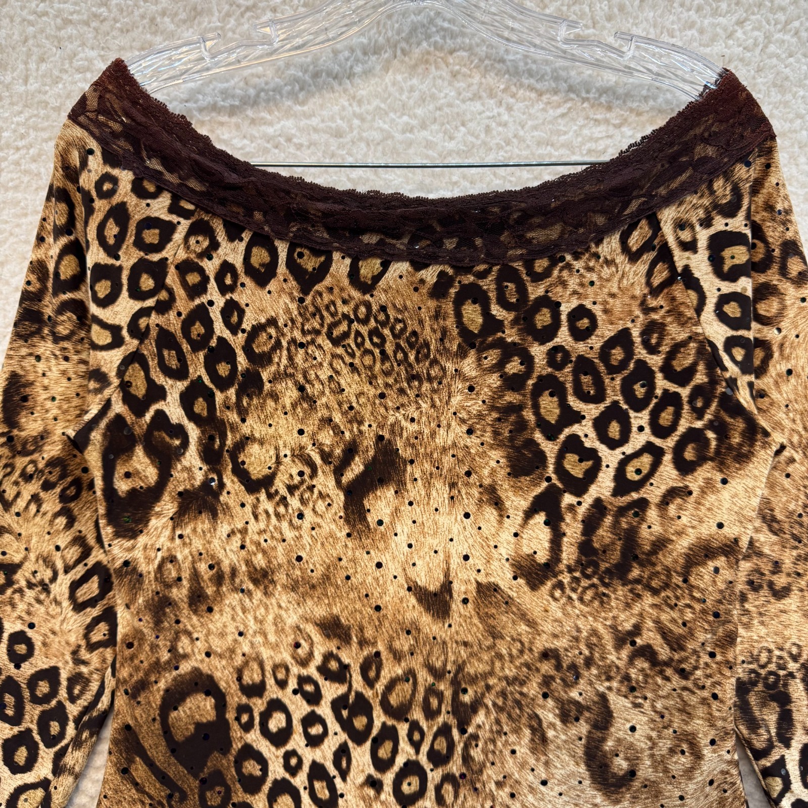 90s Y2K Vintage Cold Off Shoulder Top Large XL Tan Cheetah Leopard Animal Print