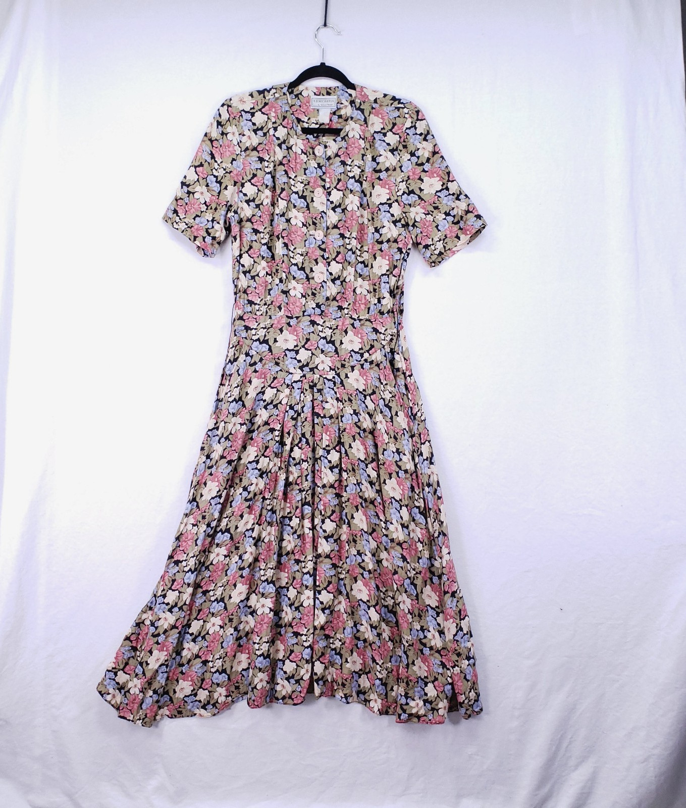 Vintage ED Michaels Melanie Drucker Floral Tea Midi A-line Cottagecore Dress