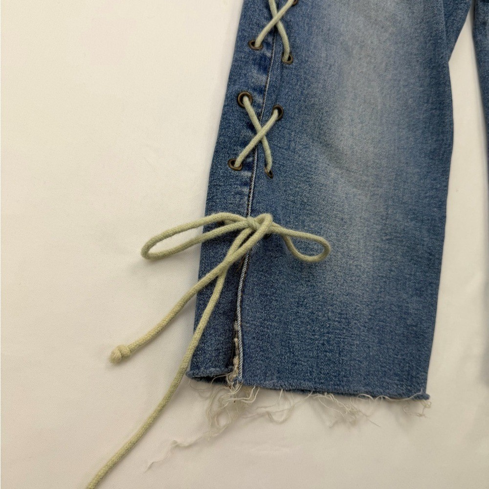 Vintage Y2K Mudd Lace Up Side Denim Capri Jeans Low Rise Raw Hem Mall McBling 2