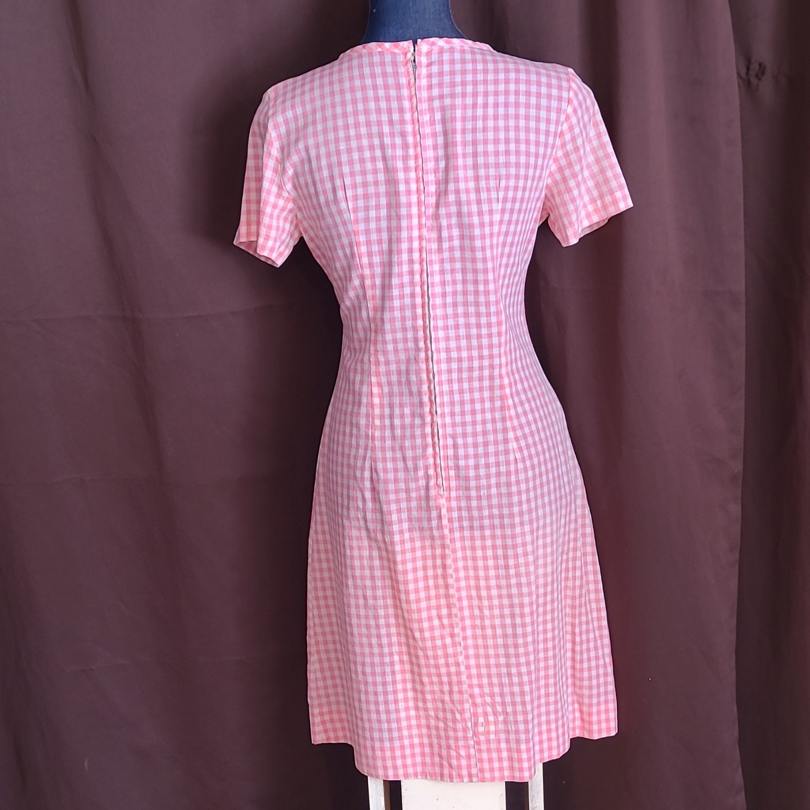 Bill Sims Vintage Pink White Gingham 100% Cotton Dress Size 12 Regular RN 18556
