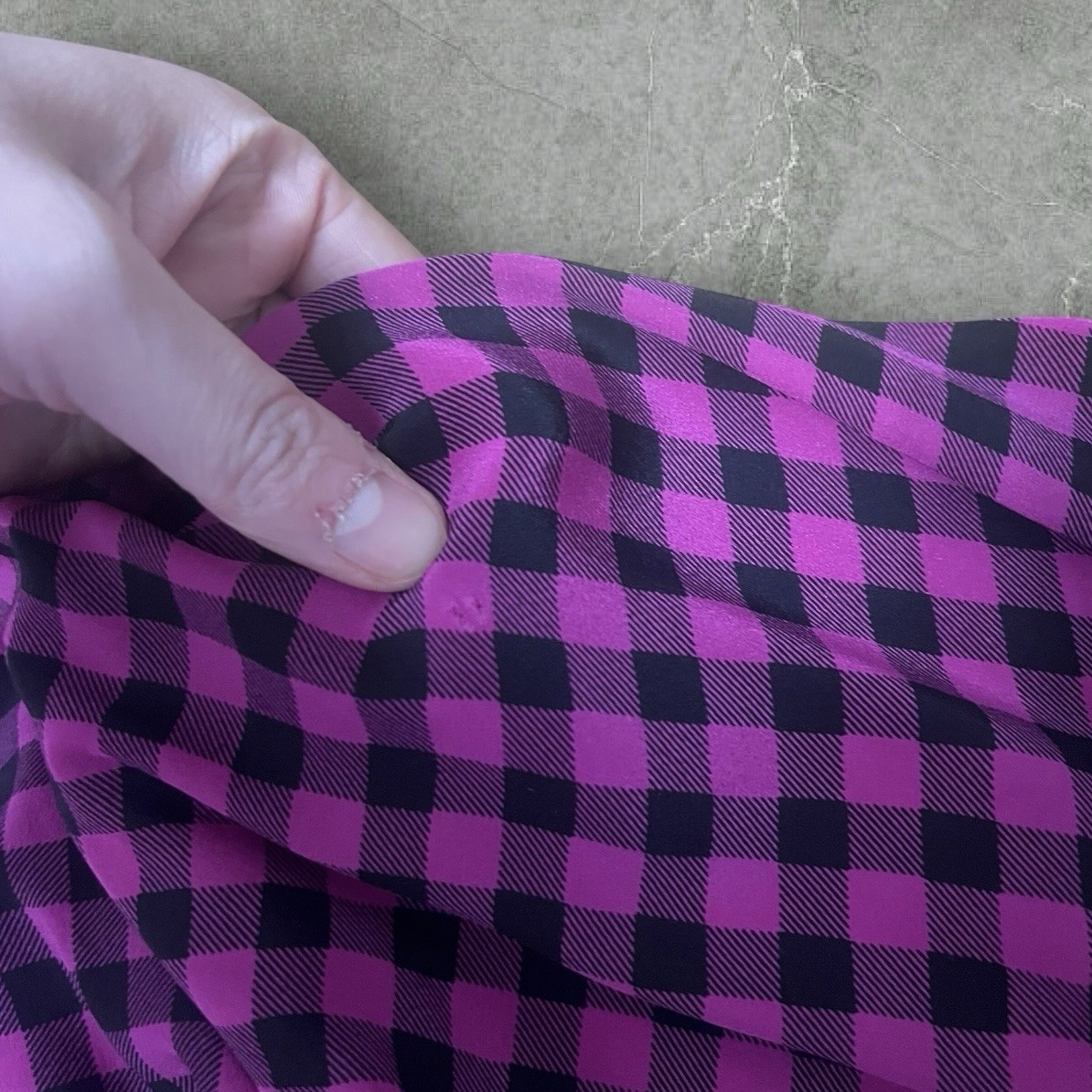 Vintage 70s Hot Pink Black Plaid Gingham 100% Silk Sz 8 Saks Fifth Avenue Blouse