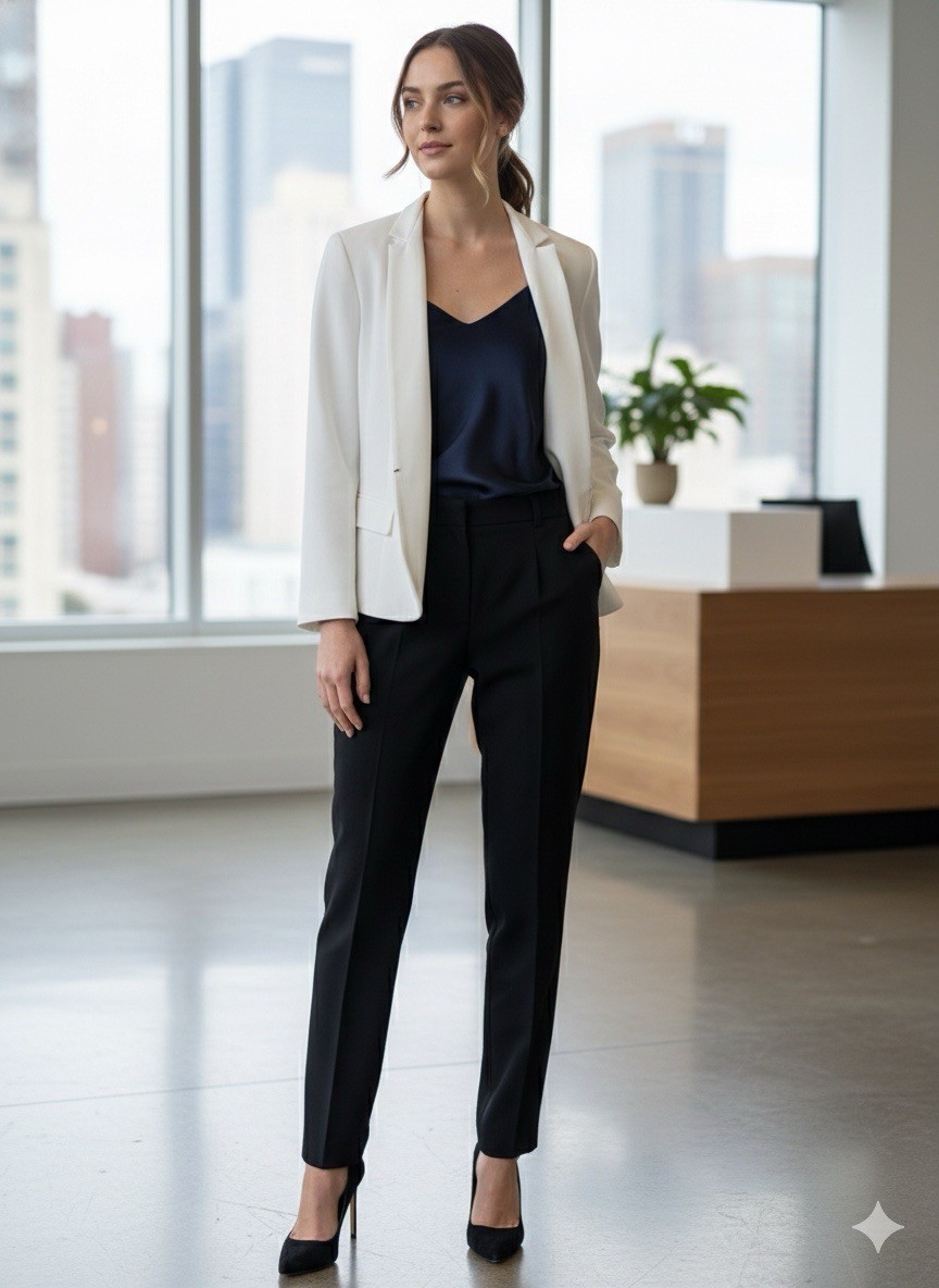 Nine West White Open Front Blazer Jacket Women’s Size M Cropped Career Chic