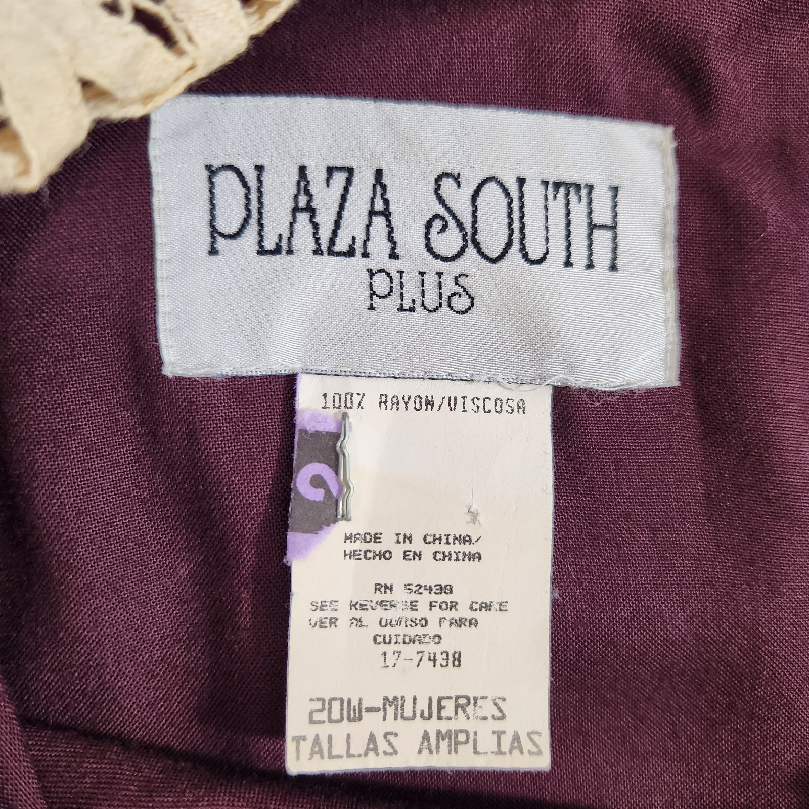 Vintage Plaza South Plus 20W Burgundy Prairie Midi Dress Lace Collar Cottagecore