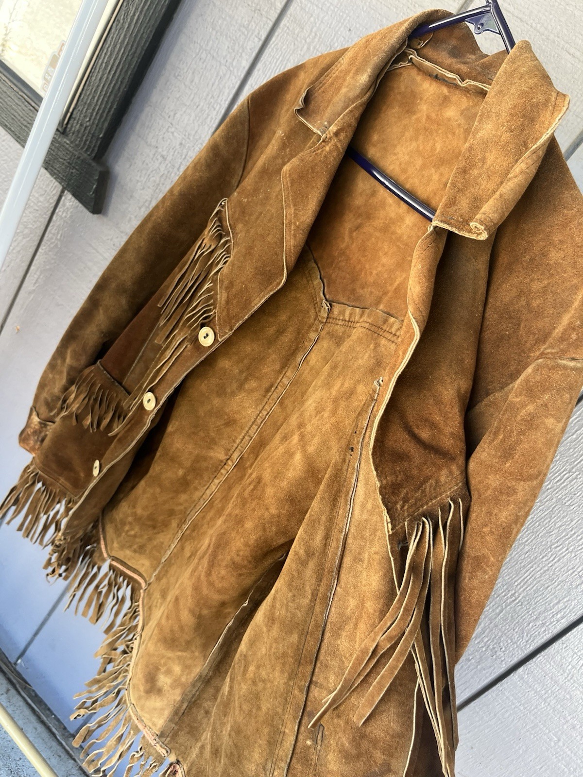 Southwestern Brown Warm Leather Suede Fringed Western Wear Cowboy Jacket Coat