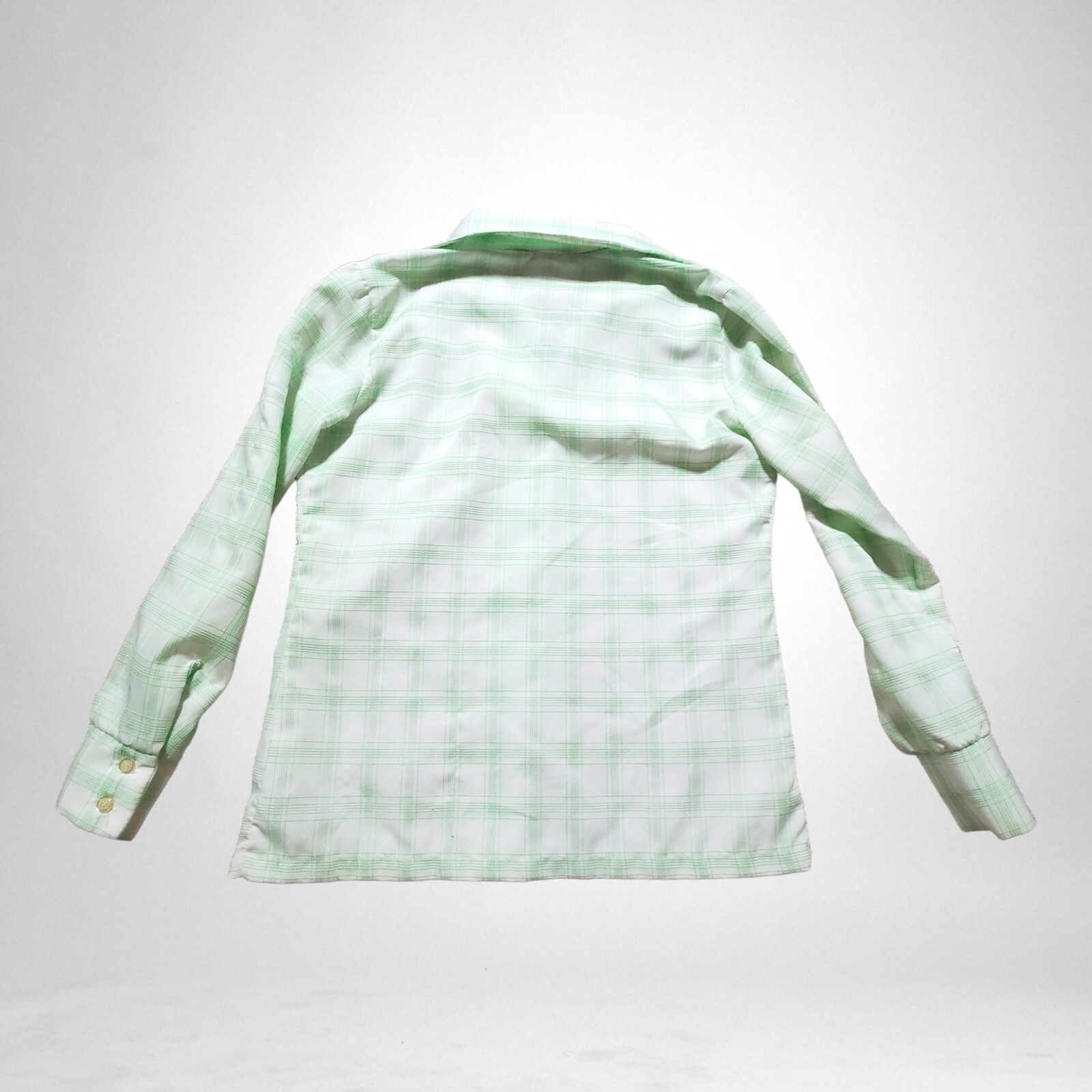 Vtg Green Plaid Button Up Shirt Pointed Collar Lightly Textured Small ? Women’s
