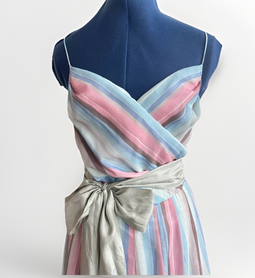 vintage 70s 80s Style C’est Moi rainbow striped strappy Sun Tea Party Dress M