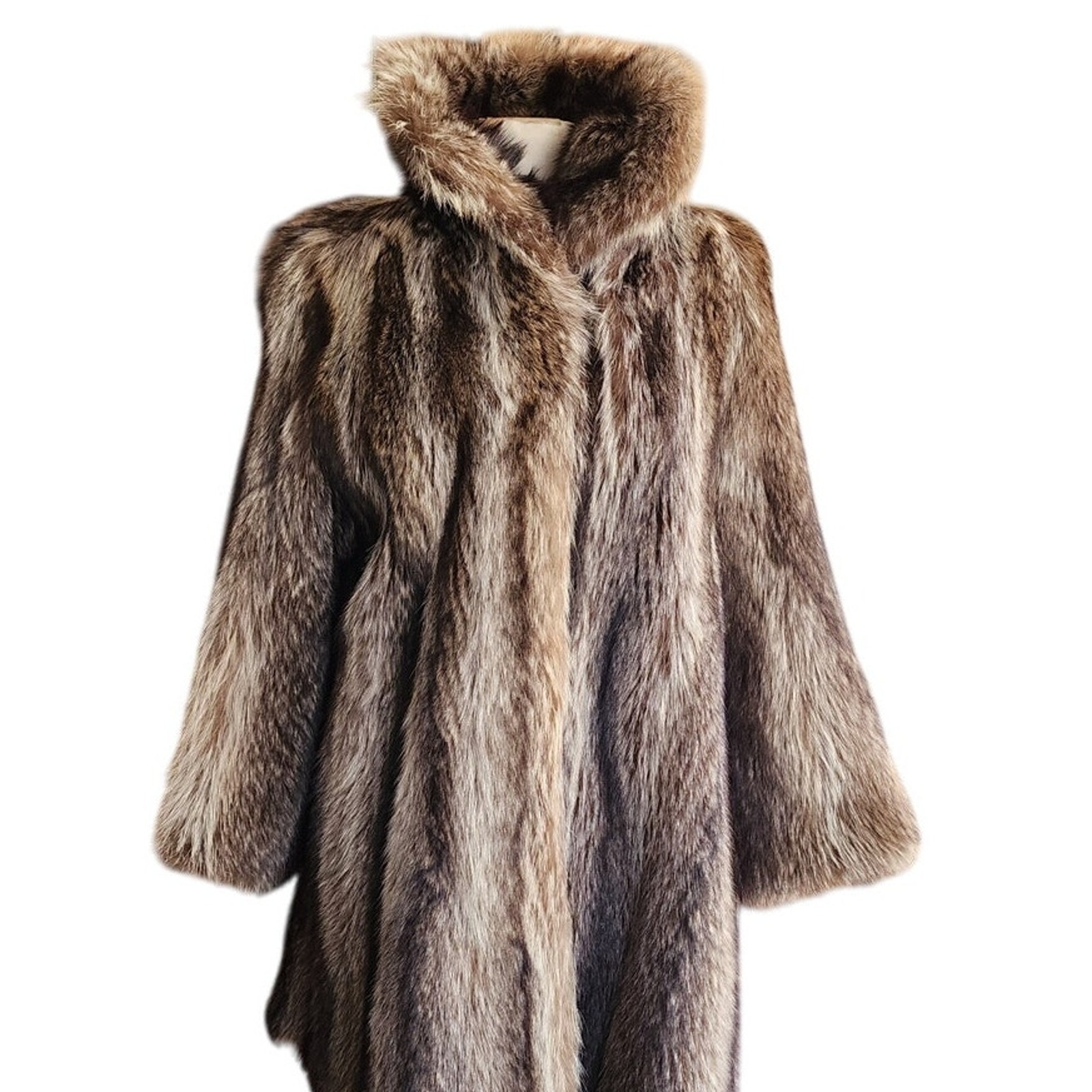Vintage 70s Fur Coat Silver Tipped Raccoon Hip Length Revillon SATC