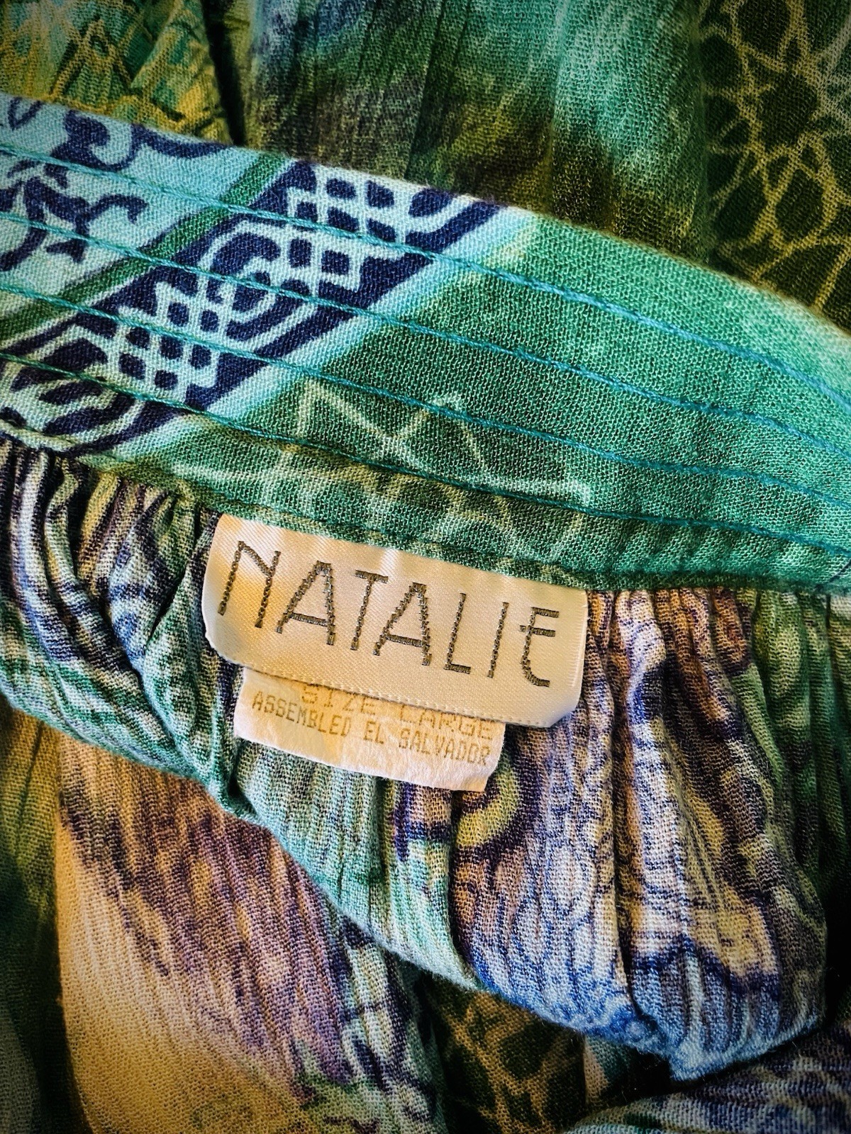 VTG 90’s Natalie 2 Piece Skirt Blouse Set Rayon Midi Mandalas Pleated Pockets L
