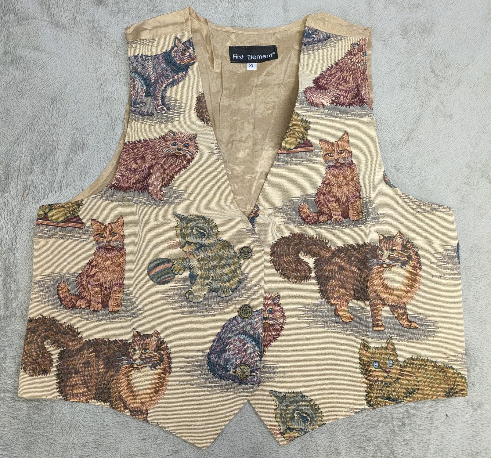 Vintage Nadia Embroidered KITTY CATS Tapestry Women’s XL Grandmacore Vest NEW v1