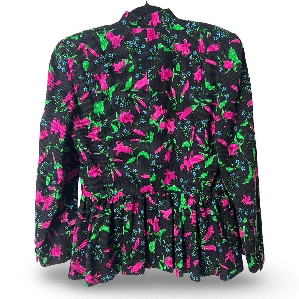Kimijima Boutique Tokyo Paris Vintage Floral Peplum Blazer Black Designer Sz. M