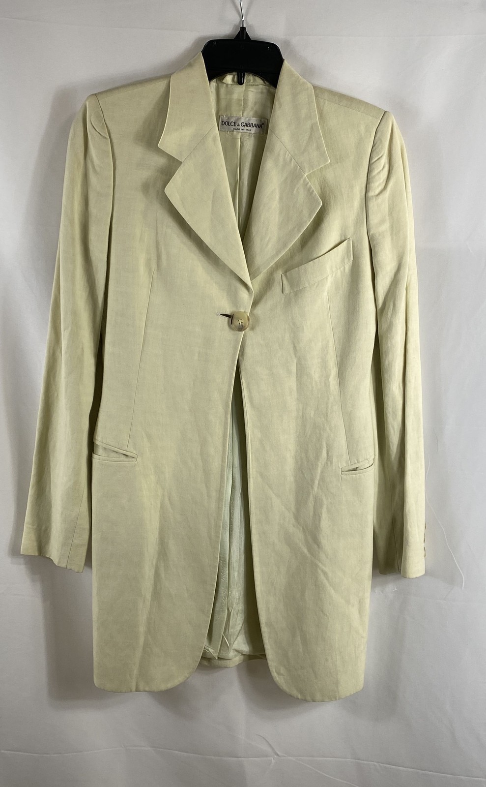 Vintage Dolce & Gabbana Women’s Cream Peaked Lapel Longline Blazer Sz M
