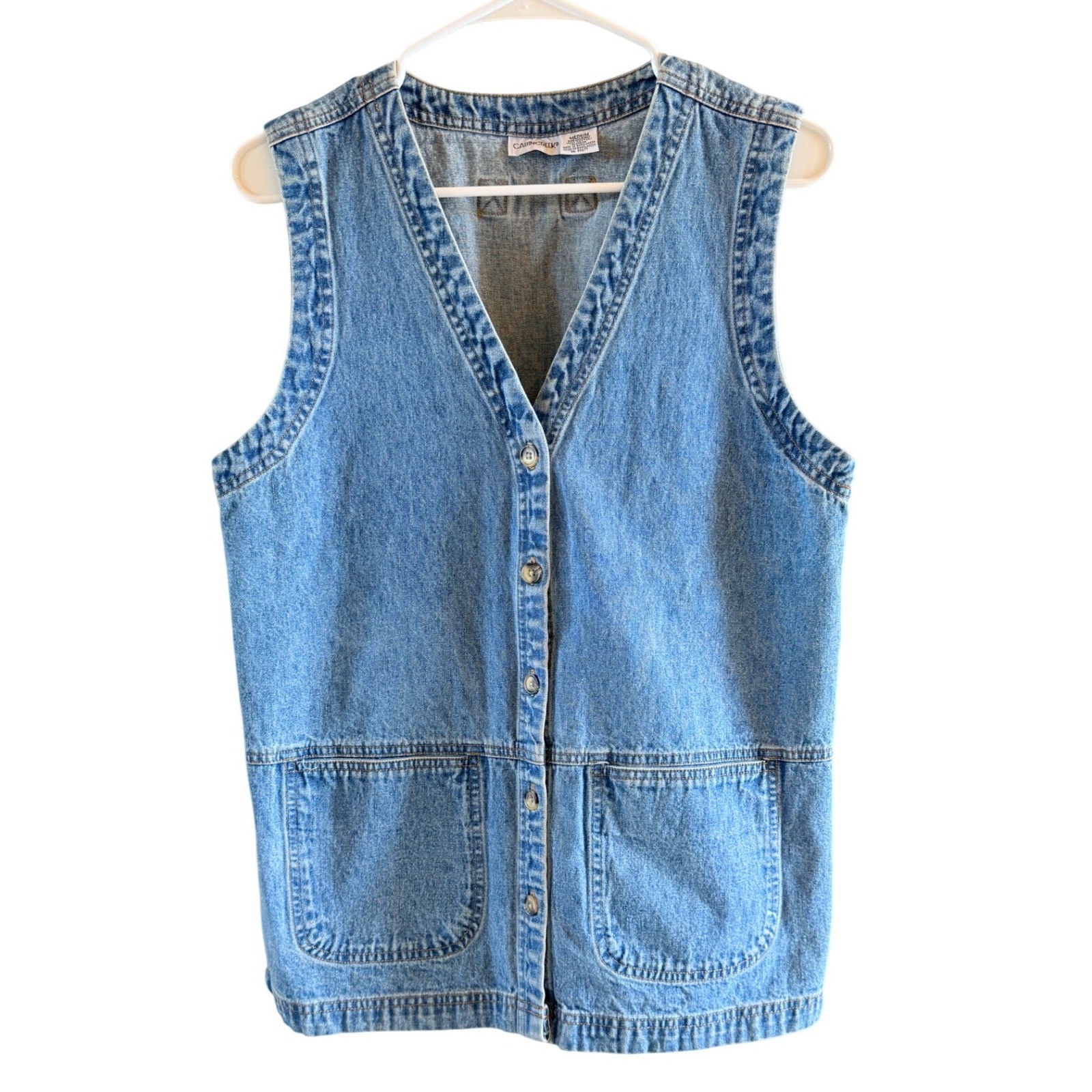 Vintage Cabin Creek Denim Vest M 100% Cotton Chore Pockets Cottagecore