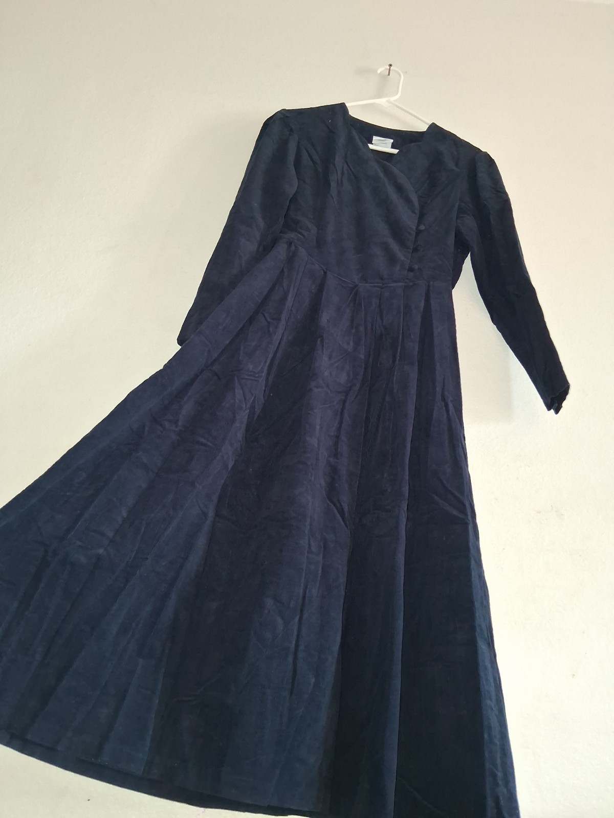 Vintage Laura Ashley Long Dark Blue Corduroy Dress Great Britain US 10
