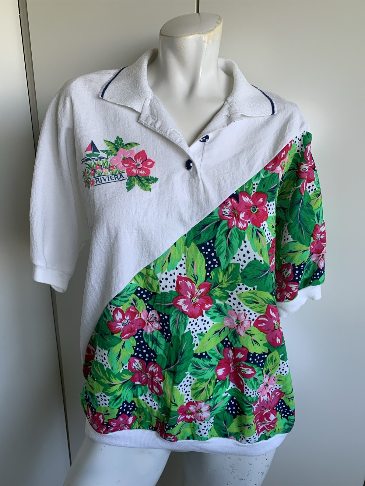 *VINTAGE* Cricket Lane women’s size Large 80s floral Riviera pullover blouse