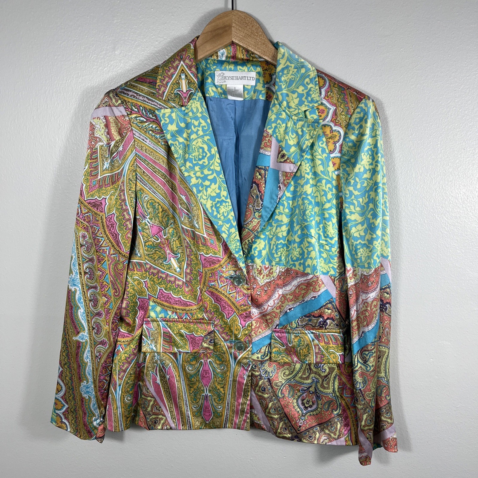 VINTAGE ILYSE HART LTD 100% Silk Paisley Blazer/Jacket Women’s Size 6 EUC