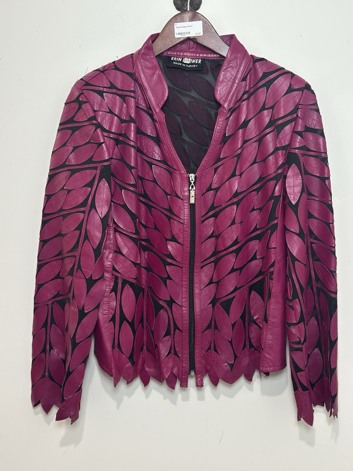Vintage Genuine Leather Erin Leather Jacket Made In Turkey Fushia Cutout Leaf