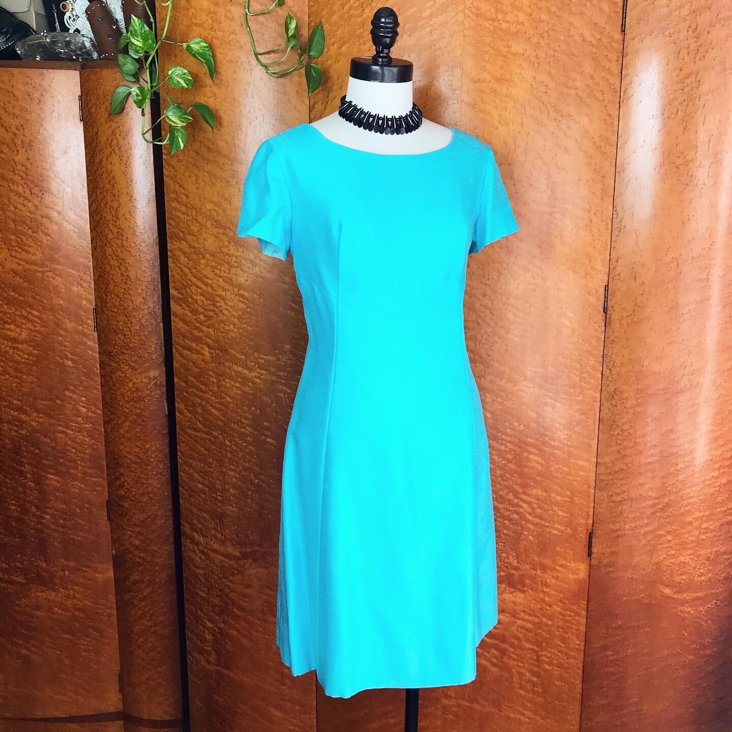 SILK LINEN 1960’s 60s Turquoise Blue Vintage Emma Domb Cocktail Easter Dress S M