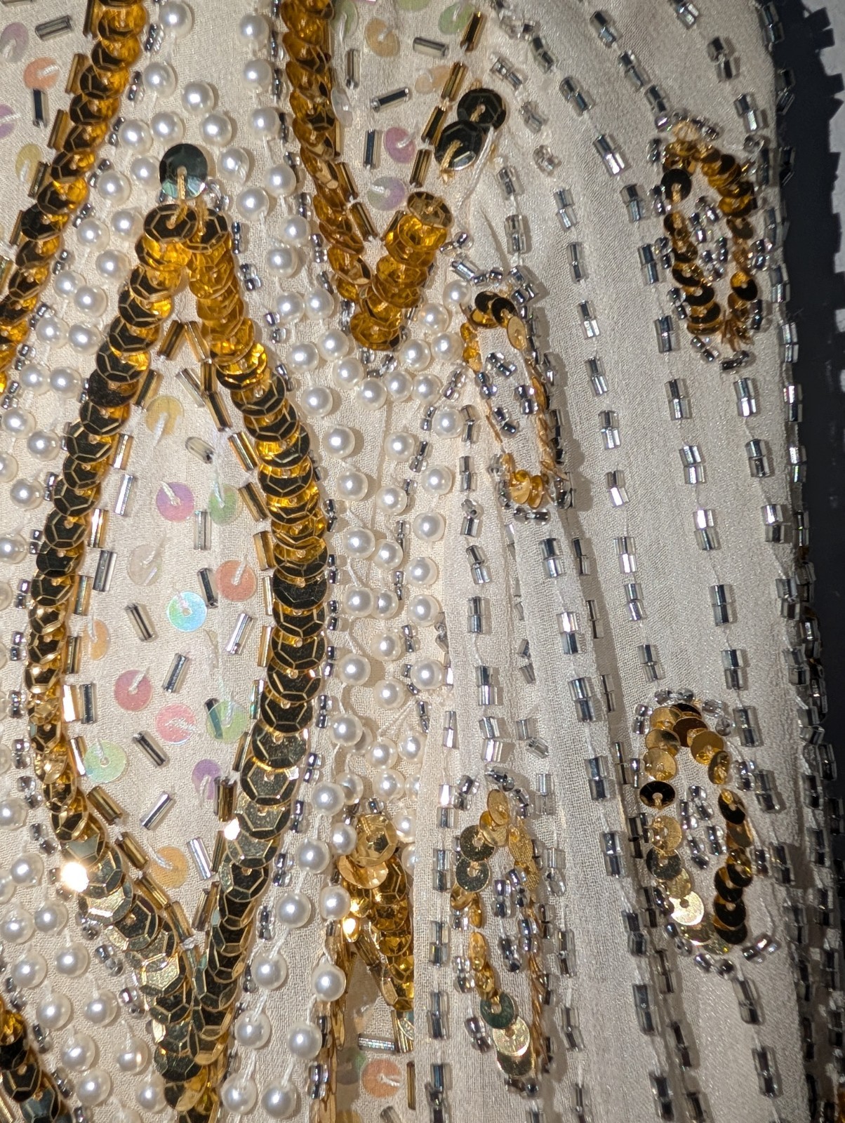 Vintage Niteline Della Roufogali Silk Beaded Sequin Dress Gold Pearl Size 12
