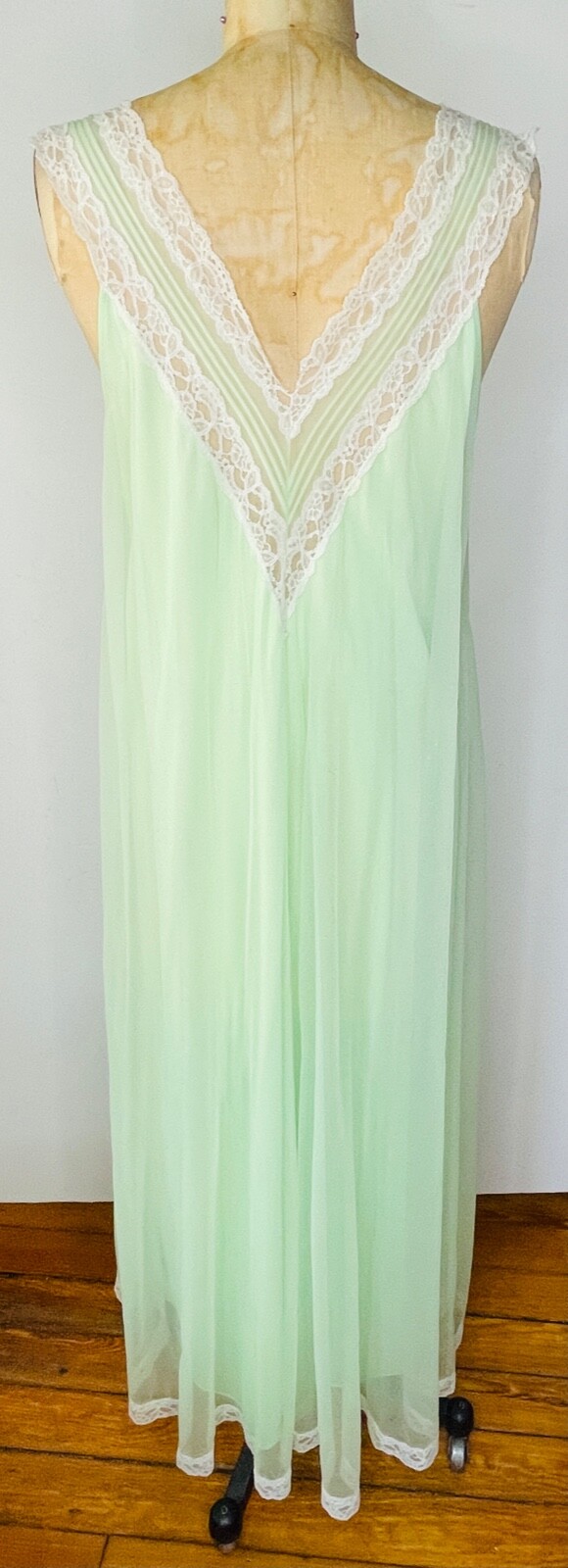 VTG WARD’S MINT GREEN GODDESS CHIFFON&LACE FULL SWEEP NIGHTGOWN NEGLIGEE*S/M
