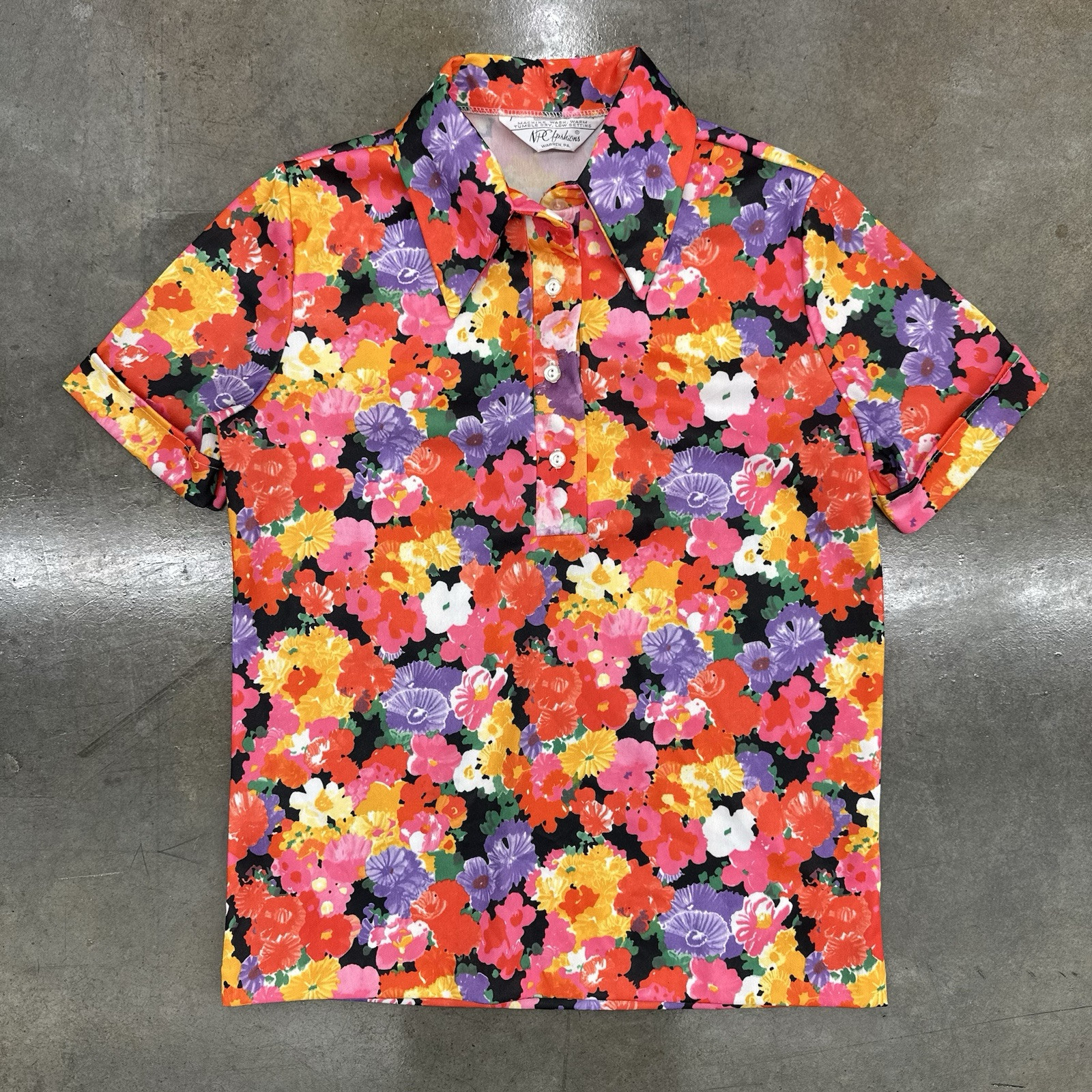 1970s NPC Fashions Floral Polyester Top Women’s Vintage