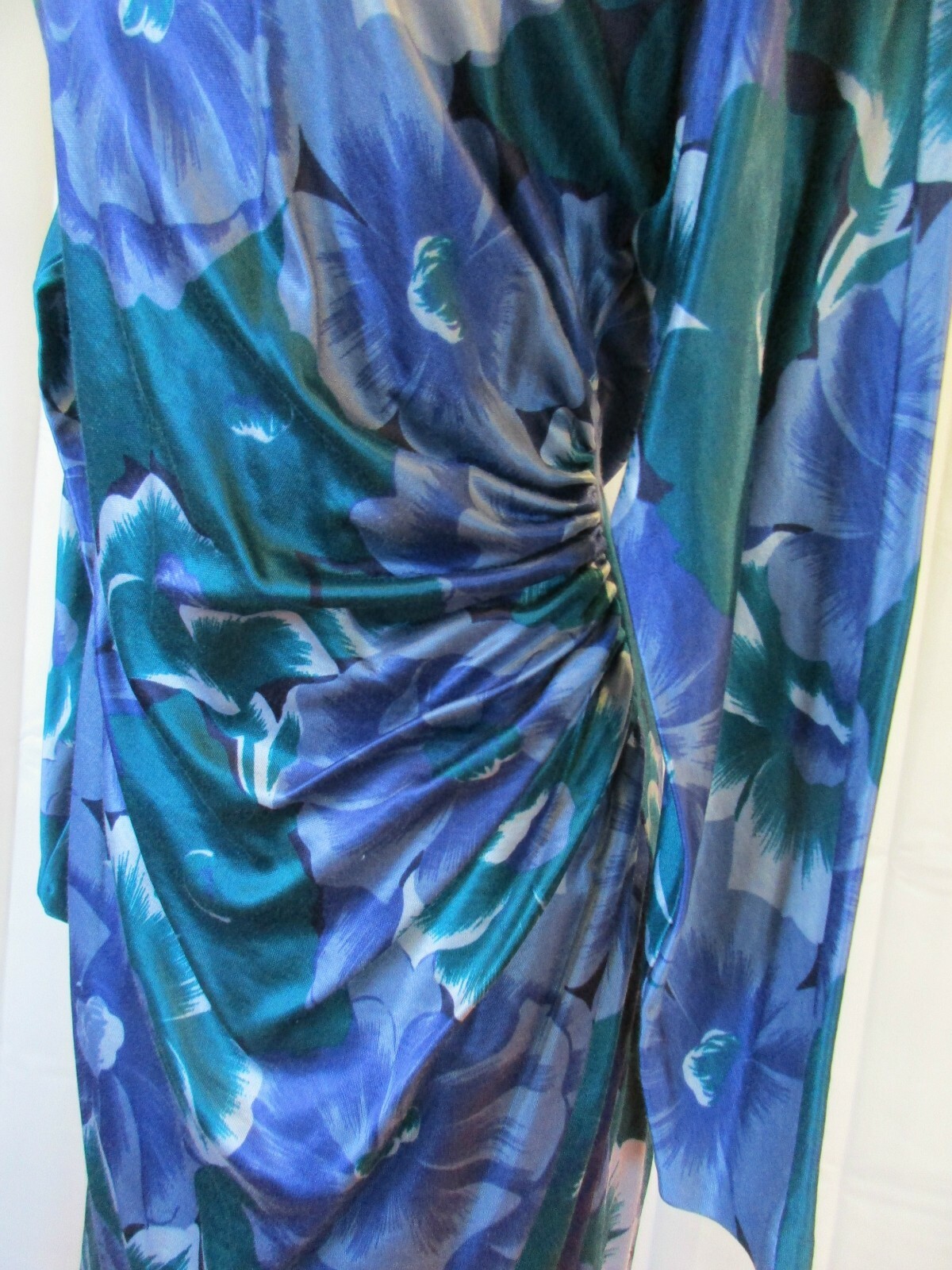 Vintage 1980s Dress Large Flowers Blue Green 34 36 M Made in Italy 8 Floral
