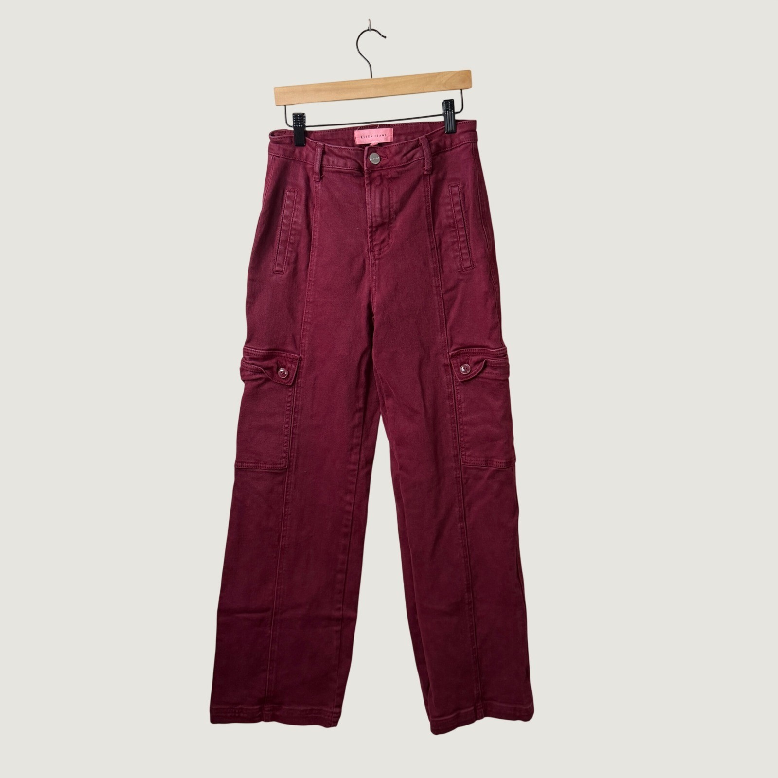 Risen Jeans Burgundy Cargo Pants Straight Leg High Rise Wine Sz 1/25 Y2K Revival