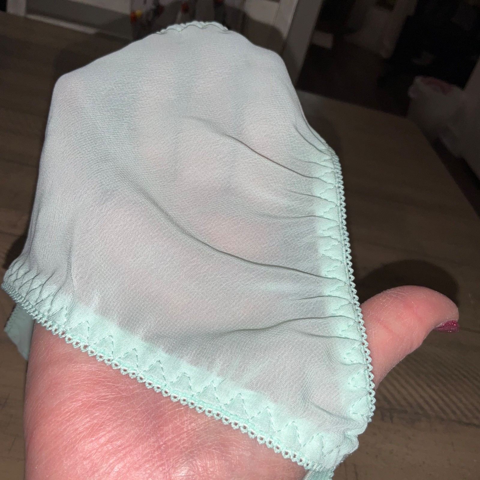 VINTAGE MINT GREEN THONG STRING BIKINI SHEER SIZE LARGE NYLON SEXY