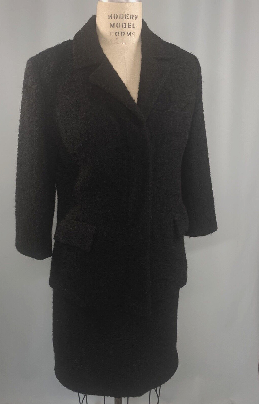 Vintage Boucle Wool suit SIZE SMALL black MYRON LOUIS BOSTON 60s retro pencil