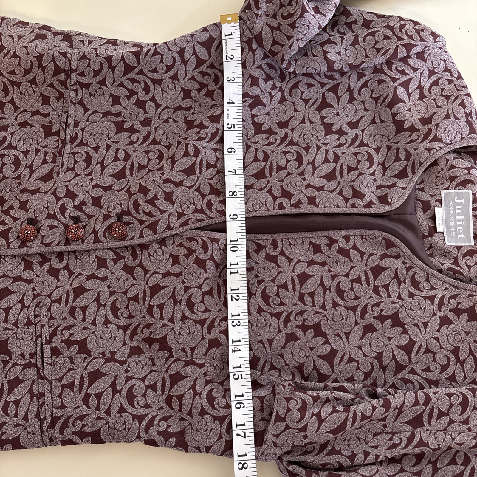 Vtg Juliet Fashion Made in Korea Mauve Floral Embossed Velvet Pant Suit Set