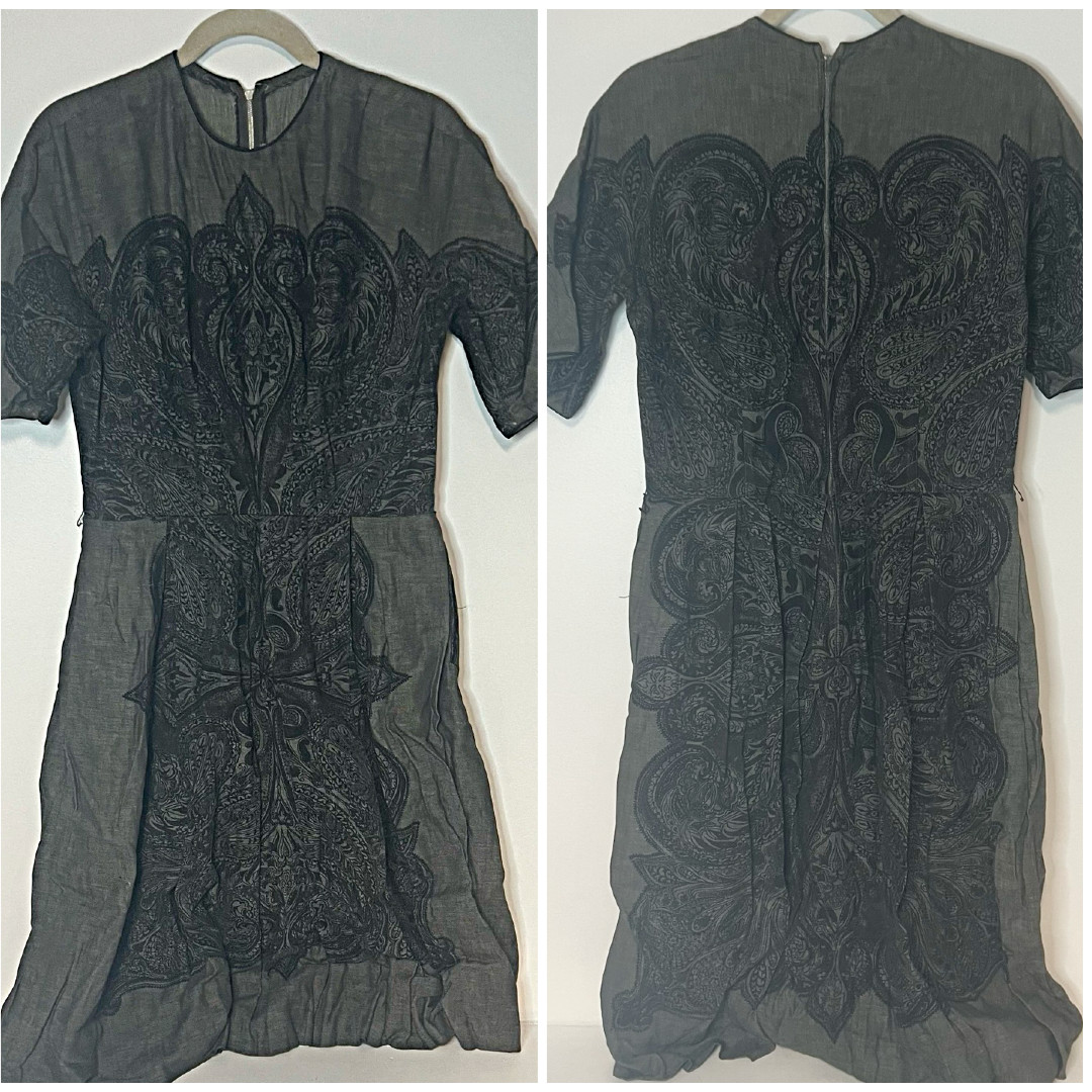 Vintage 1950’s L’aiglon Paisley Print Brown Gray Black Dress Size 18 ?