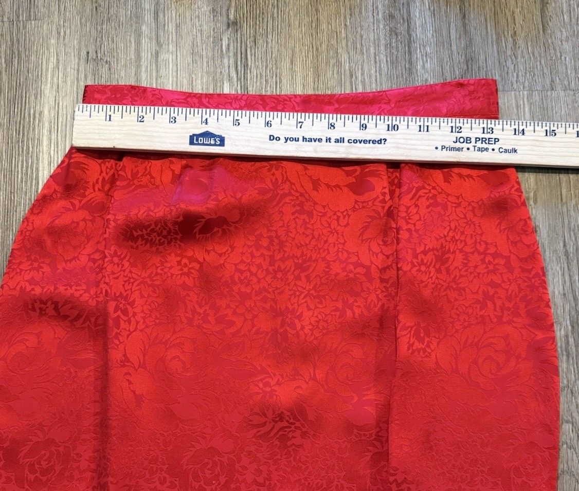 Vintage Courtenay Red Silk Jacquard Peplum Skirt Suit Set 80s 90s Romantic sz 8