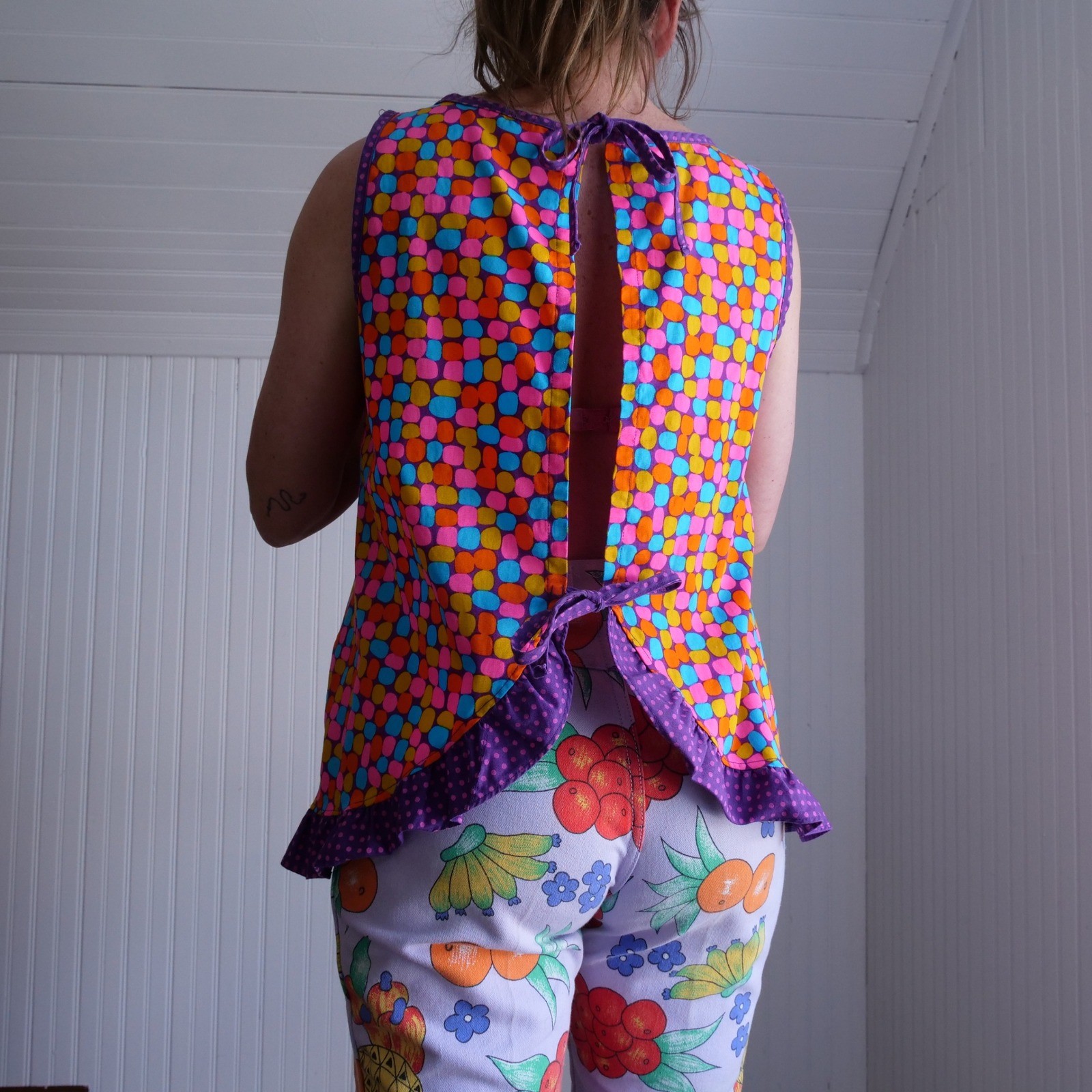 Cute vintage 60s/70s Design House mixed print cotton smock top