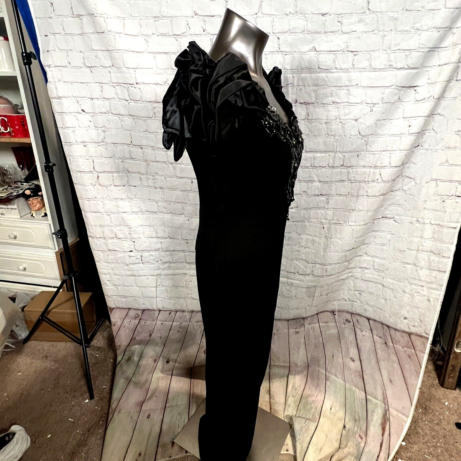 Vintage 90s Zum Zum Size 11/12 Black Beaded Sequin Rhinestones Formal Dress NWT