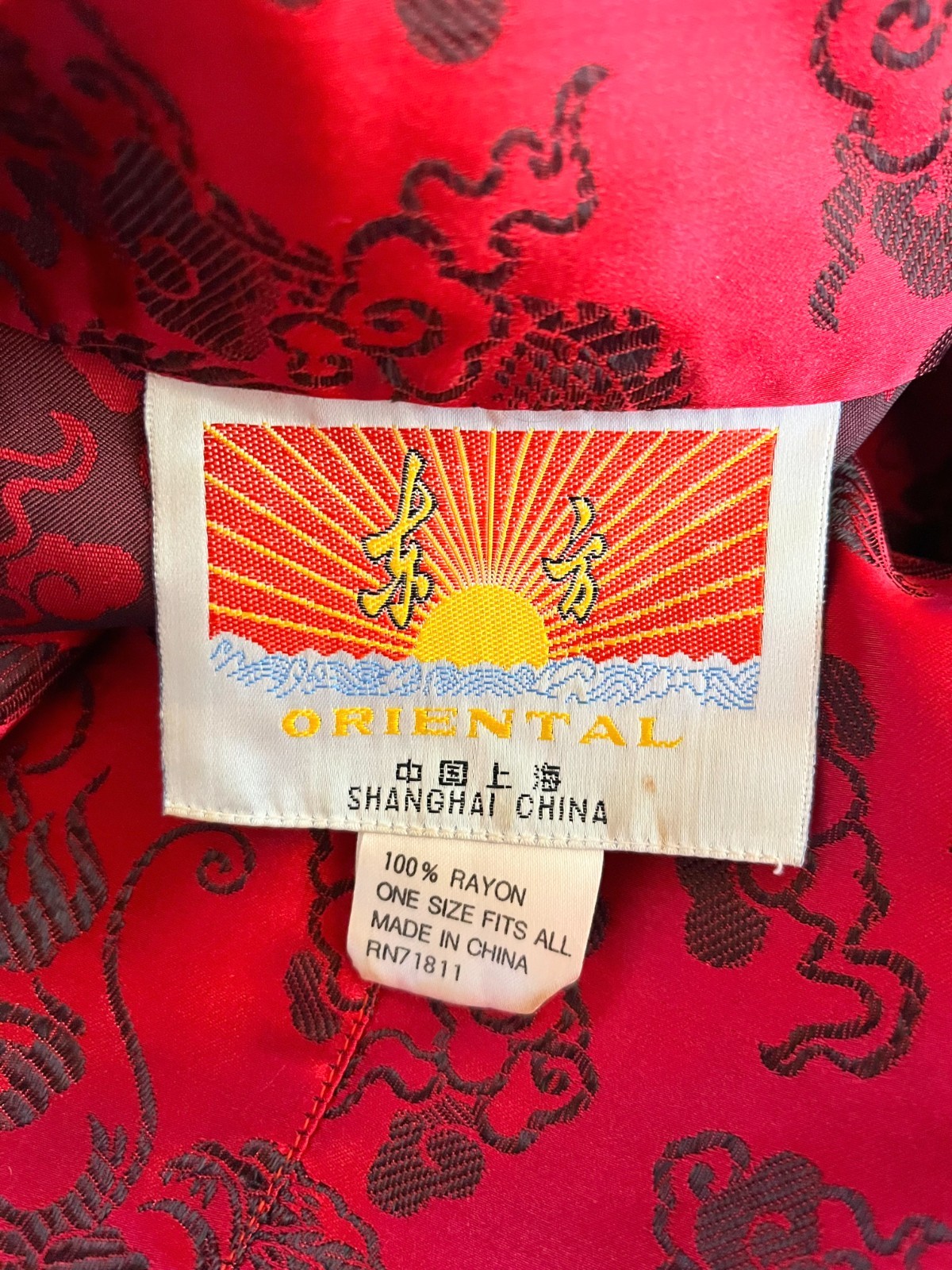 Vintage „Oriental” Brand One Size Robe Dragons Brocade Satin Sash Tie