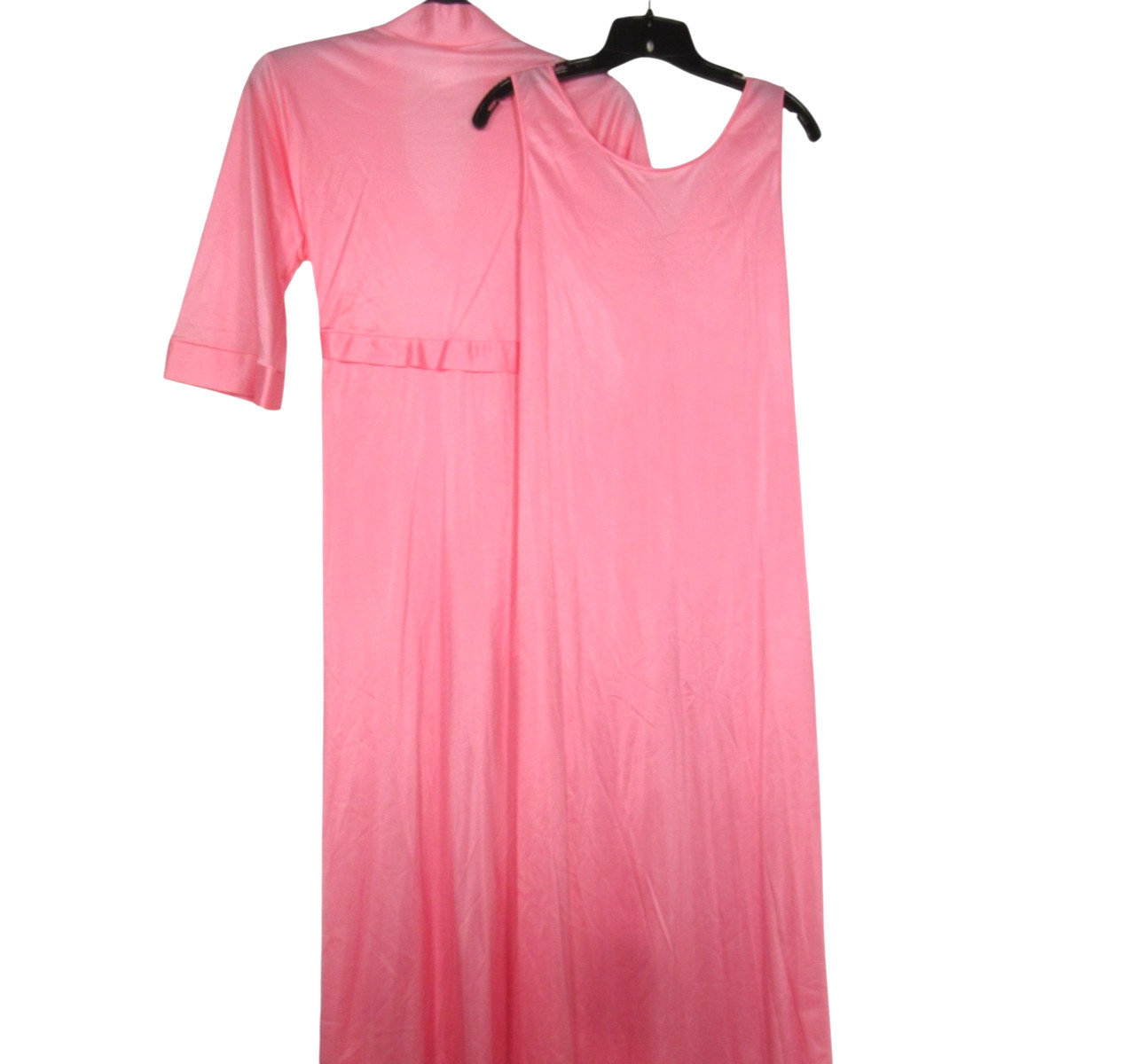 VTG MONTGOMERY WARD Pink NYLON Tie Keyhole LOUNGE ROBE/NIGHTGOWN SET Sz S/32