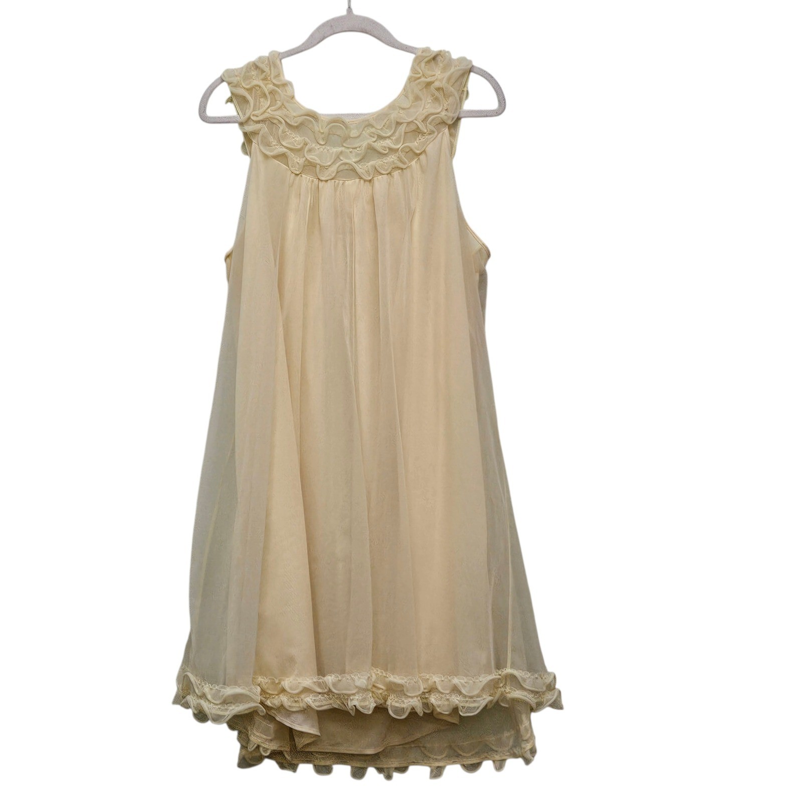 Vintage 60s 70s St Michael Nightgown L/XL 42-44 Butter Yellow Ruffle Bow Girly