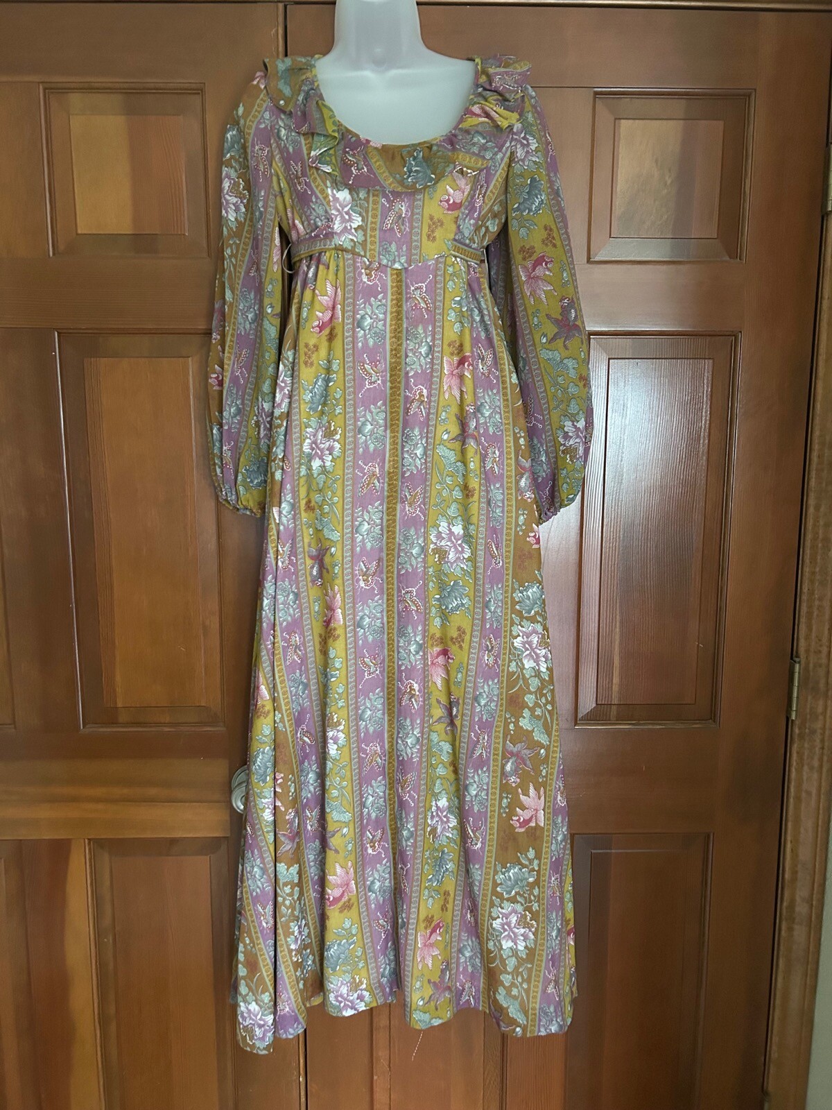 Vtg This is Yours San Francisco Long Prairie Dress Asian Pattern Butterfly SZ 9