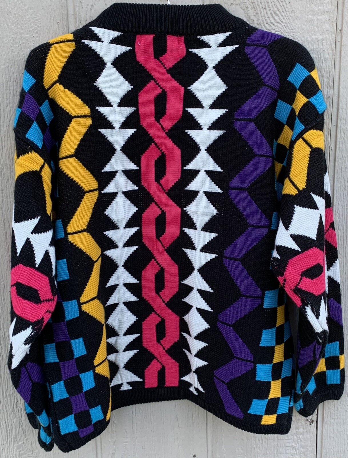 vintage multi-color colorful geometric sweater 1980s 80s Jamie Scott size M