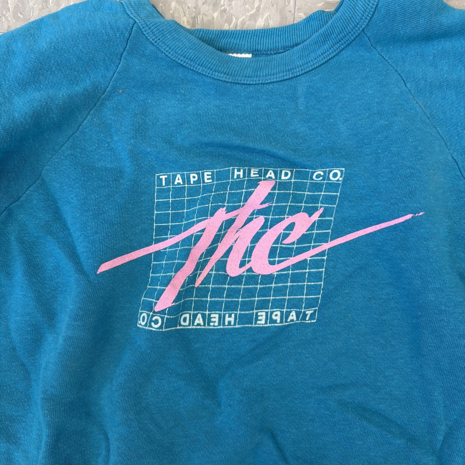 Vintage USA 1980s Teal Crewneck Sweater Crop Top Size L THC Tape Head Co.