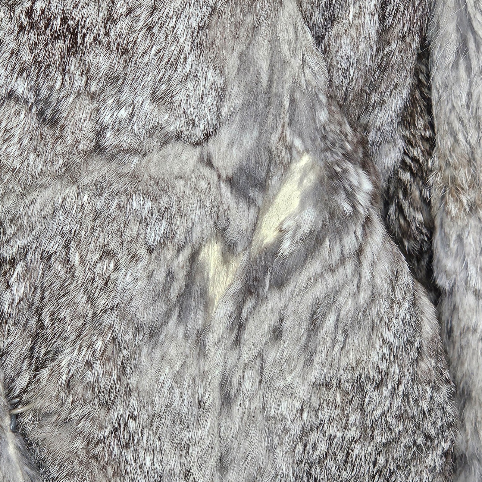 Vintage Genuine Rabbit Fur Coat Grey White Shawl Collar Cropped Jacket