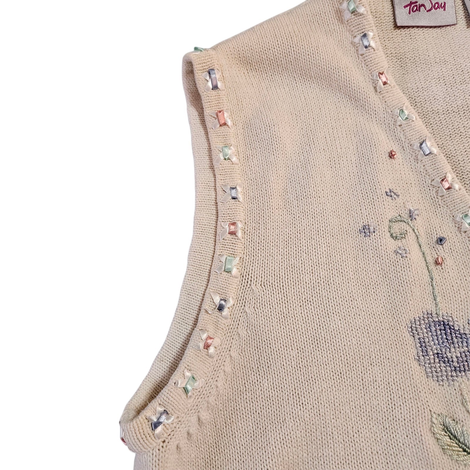 Vintage TanJay Women’s Vest Size Medium Lavishly Decorated Ribbon Flowers Beads